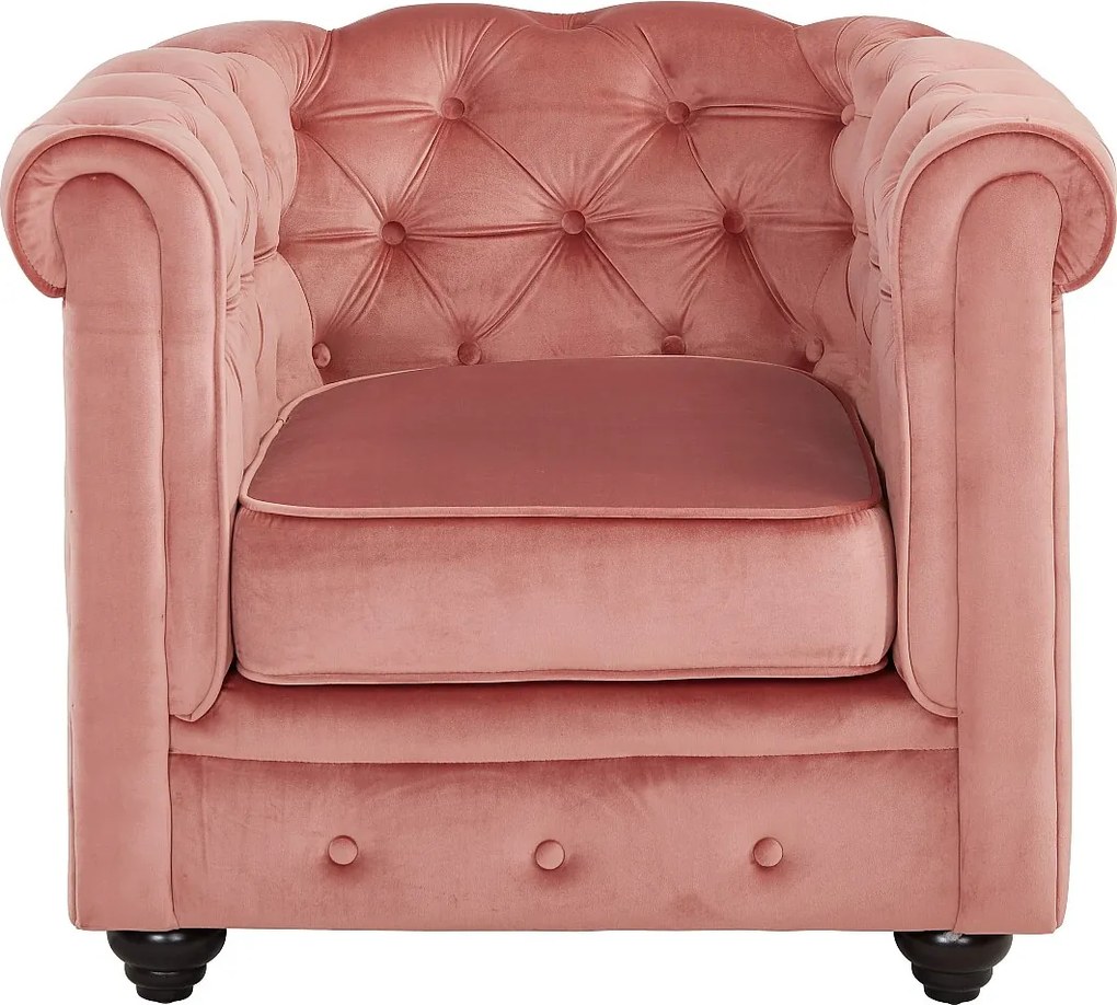 Komplet 2 foteli CHESTERFIELD - Pasteloworóżowy welur