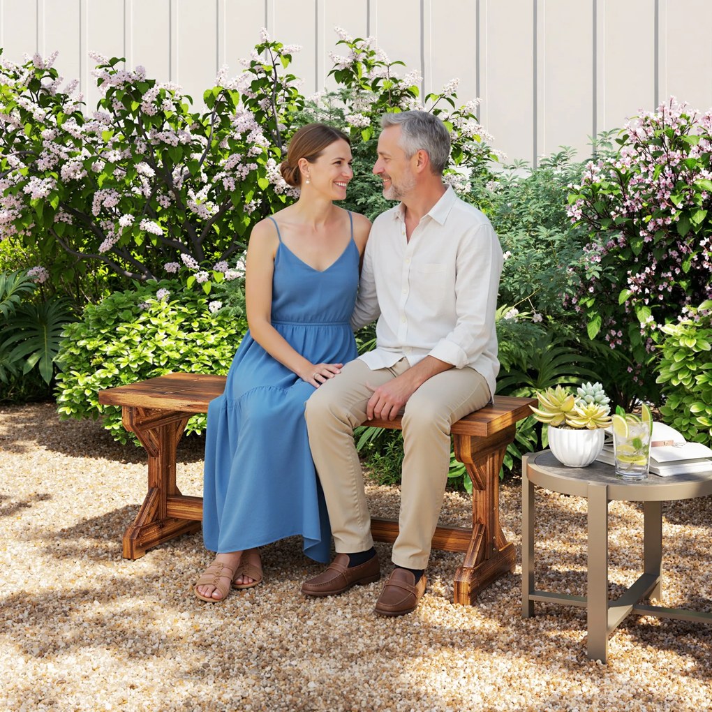 Outsunny 2-osobowa ławka ogrodowa odporna na warunki atmosferyczne ławka z drewna ławka parkowa z podstawą X 240kg nośność 114 x 40 x 46 cm zwęglony | Aosom PL