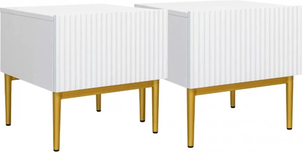 Zestaw 2 szt. szafka nocna stolik z szufladą i metalowymi nogach Nicole - biały mat / złote nóżki