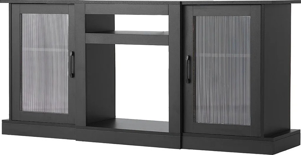 Szafka TV SucceBuy na Telewizory do 165 cm, Nowoczesna Drewniana Podstawa z Oświetleniem LED, Regulowane Drzwi i Półki, Rozwiązanie do Przechowywania