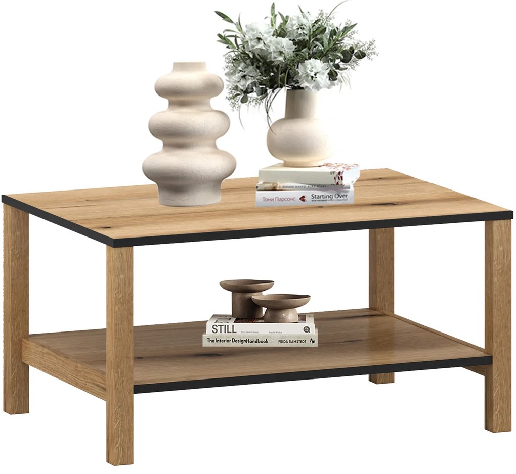 Ława Drewniana Prostokątna do Salonu VERVE 80 cm Dąb Evok Klasyczna Loft