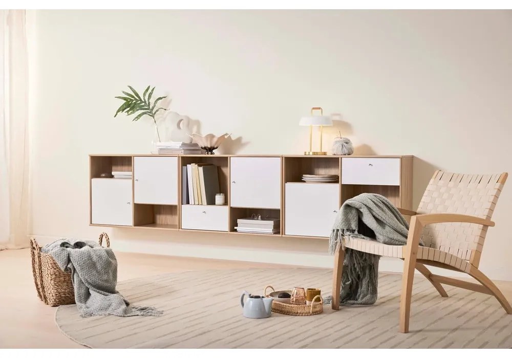 Biało-naturalna niska komoda w dekorze dębu 267x61 cm Mistral – Hammel Furniture