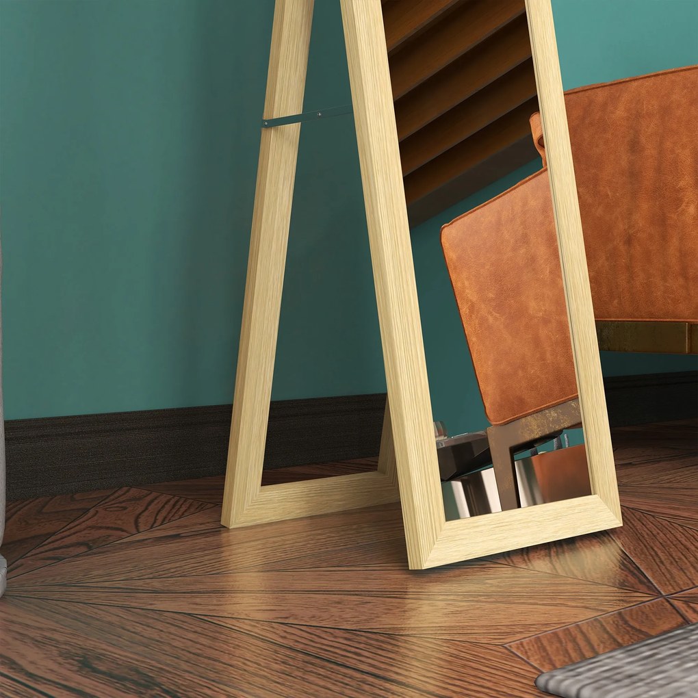 HOMCOM Lustro do pełnego ciała, Lustro ścienna, 37 cm x 40 cm x 155 cm, z hakami do montażu, Srebrne + Dąb