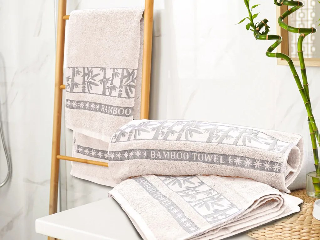Bambusowy ręcznik BAMBOO 50x90 cm kremowy, 70% włókno bambusowe | 30% bawełna