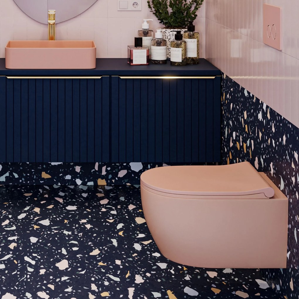 Massi Miska WC wisząca rimless różowa LERA pink z deską wolnoopadającą typu Slim