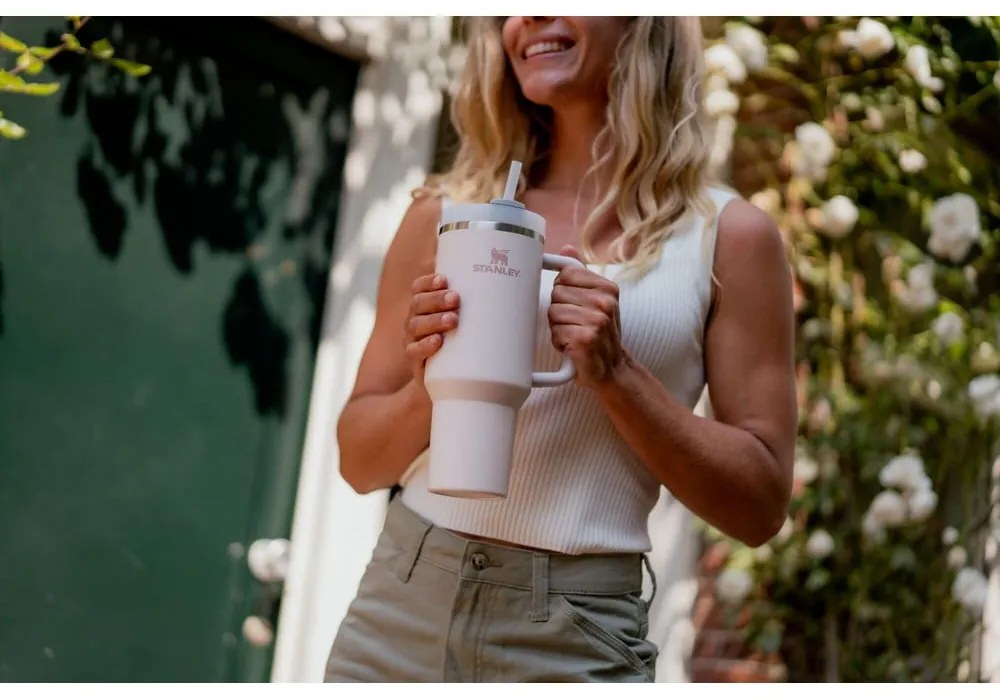 Jasnoróżowy termos ze słomką ze stali nierdzewnej 1,18 l Quencher H2.0 FlowState Tumbler Rose Quartz – Stanley