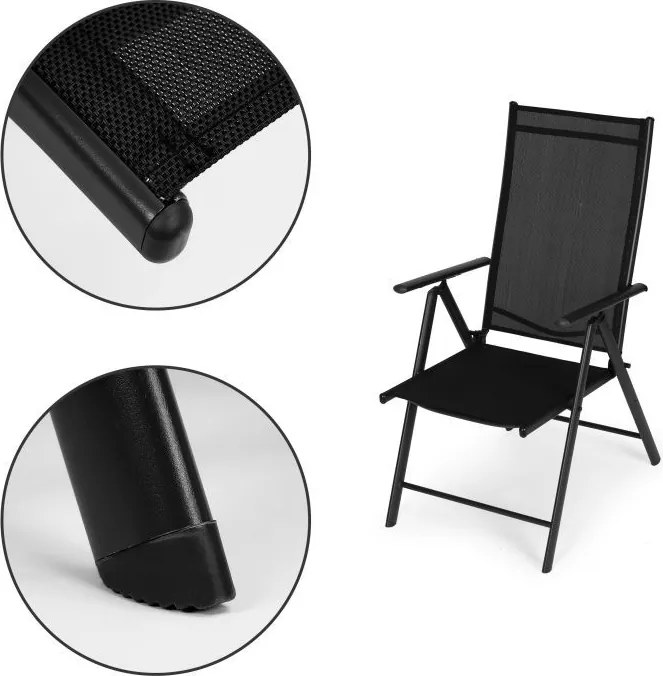 Zestaw 2 składanych krzeseł ogrodowych z regulacją oparcia Napoli, czarny