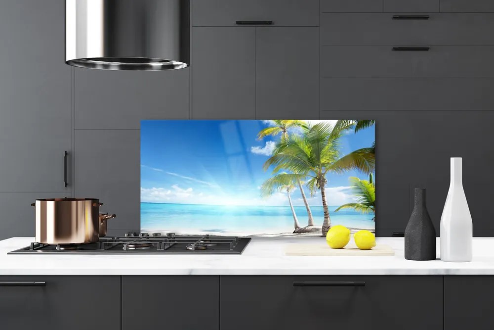 Szkło do Kuchni na Ścianę Egzotyczna Plaża Pod Palmą