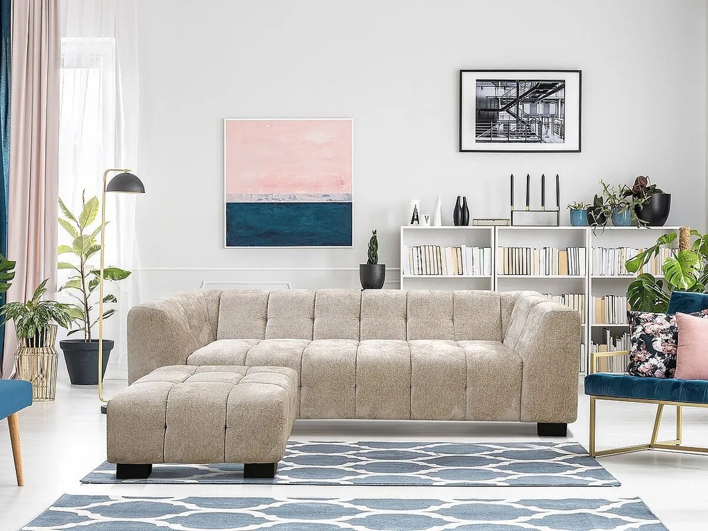 3-osobowa prosta designerska sofa z tkaniny szenilowej "Foch" - beżowa