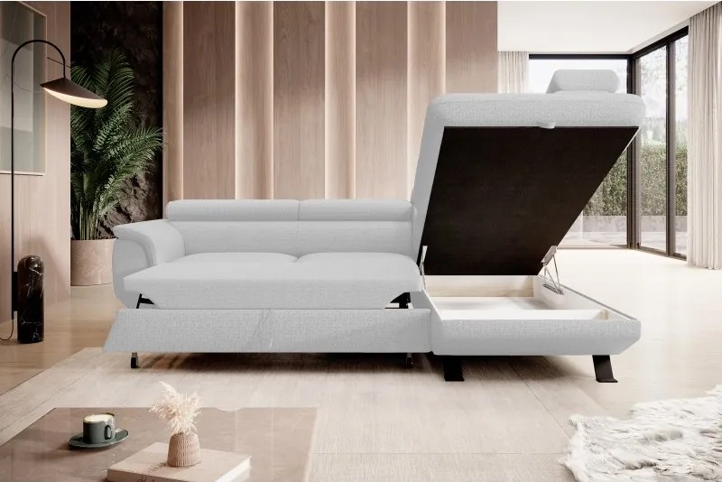 Narożnik RAVEN L Prawostronny wolnostojący z funkcją spania tkanina ARAGON 01 Biały WERSAL