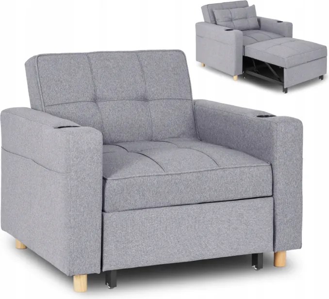 Fotel do Spania SOLOR Rozkładany Amerykanka Szary Nowoczesny