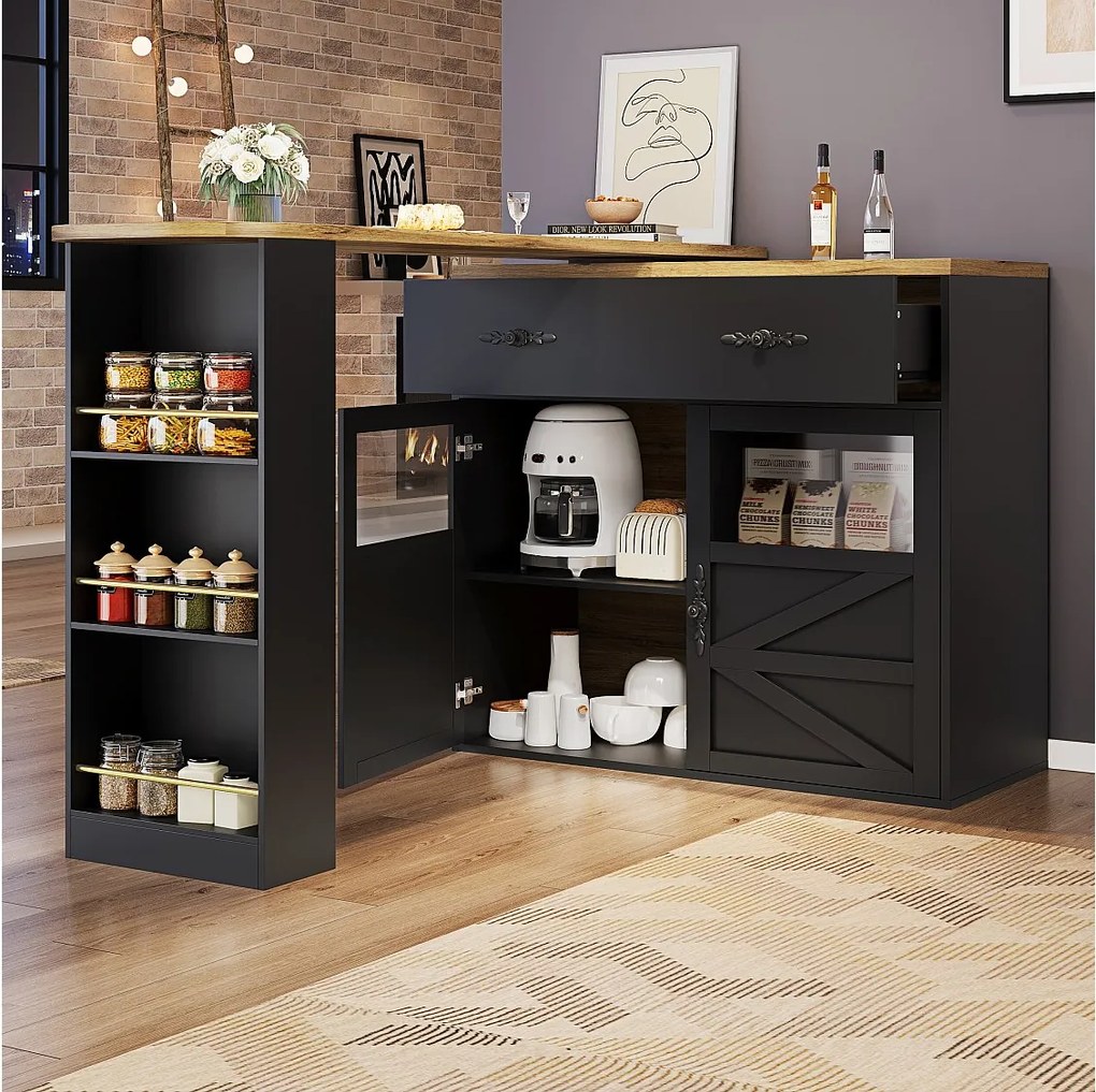 Obrotowa komoda z 1 szufladą, 2 drzwiami i półkami, czarna - do jadalni i salonu