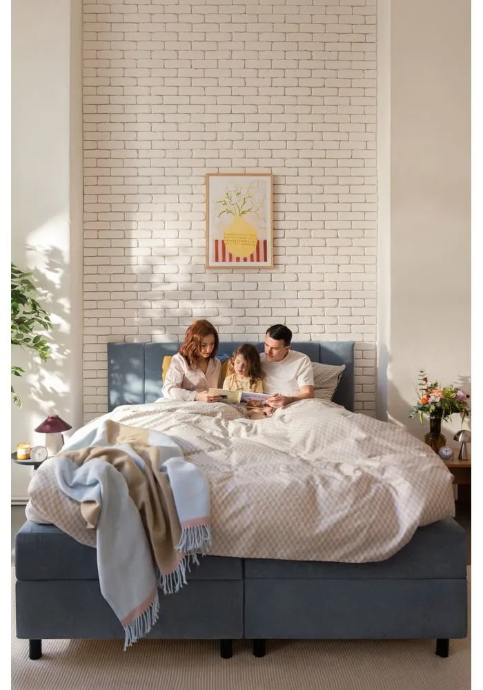 Niebieskie łóżko kontynentalne ze schowkiem 180x200 cm Elva Bold Line – Bonami Selection