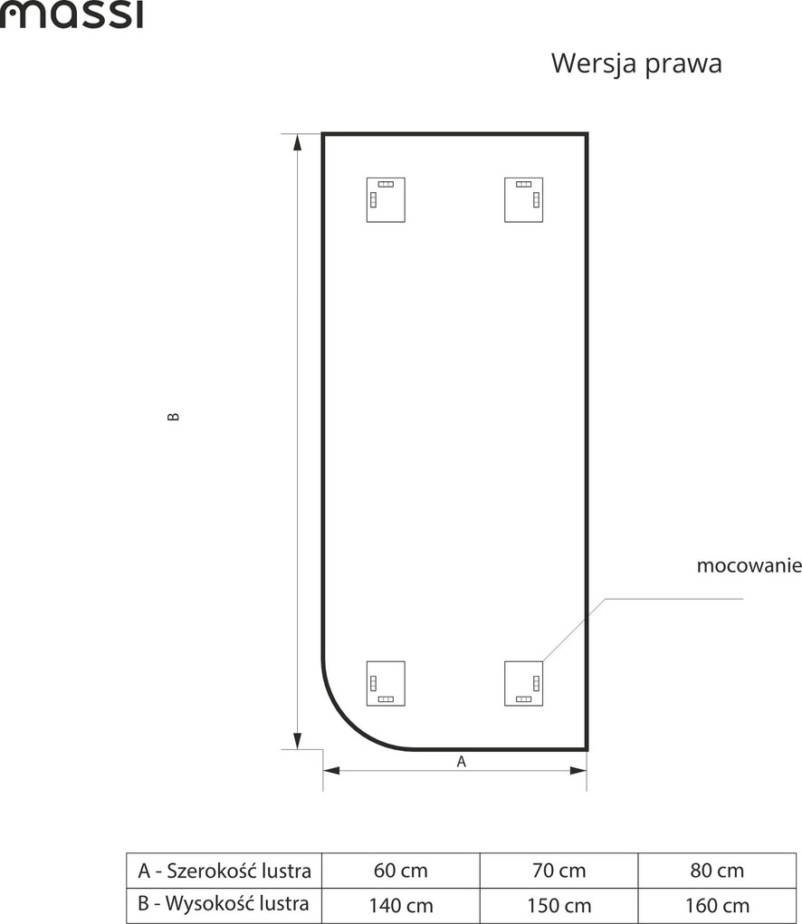 Lustro asymetryczne z podświetleniem ROUND Corner LED | Różne rozmiary | Różne kolory