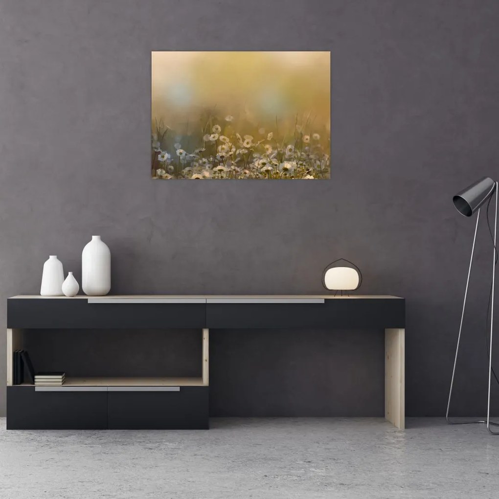 Obraz na szkle - Obraz na szkle olejny stokrotek (70x50 cm)