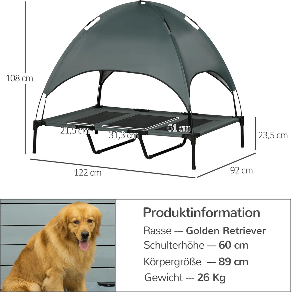 PawHut Leżanka dla Psów z Baldachimem Wysokie Łóżko dla Zwierząt z Oddychającą Taftą Idealne do Odpoczynku | Aosom PL