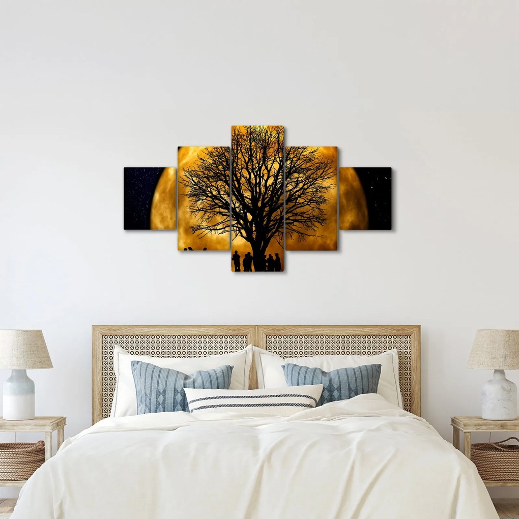 Obraz księżyca i sylwetki (125x70 cm)