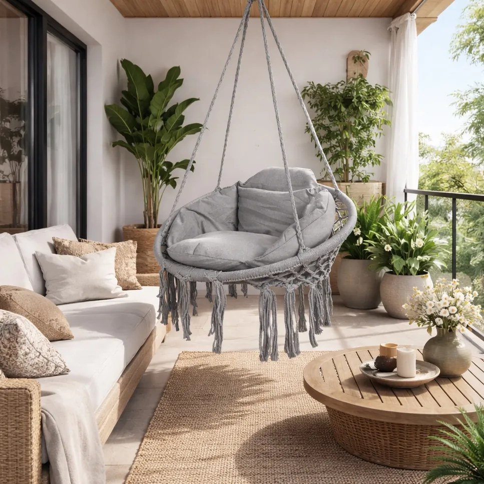 Fotel wiszący Nestio 002, bocianie gniazdo do domu i ogrodu, kolor jasnoszary