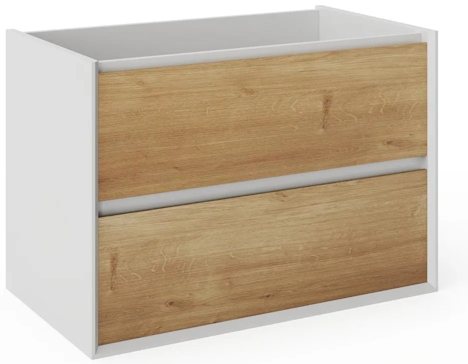 Szafka pod umywalkę wisząca naturalny i biały - 80 cm - LANNICK