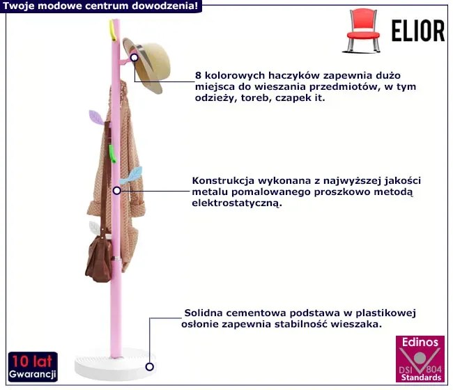 Stojący różowy wieszak z 8 haczykami E4-D64