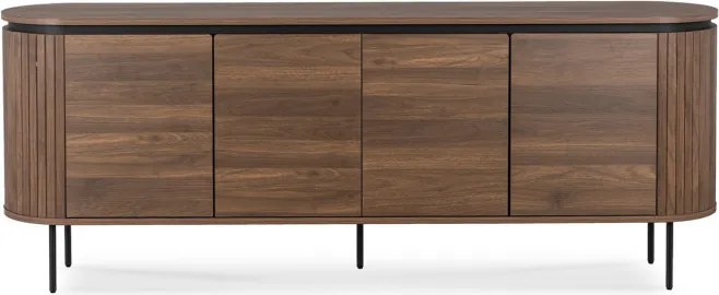 Komoda do Salonu BECK 200 cm Orzech Czterodrzwiowa Ryflowana Nowoczesna