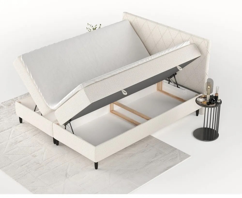 Kremowe łóżko boxspring ze schowkiem 140x200 cm Gwen – Maison de Rêve