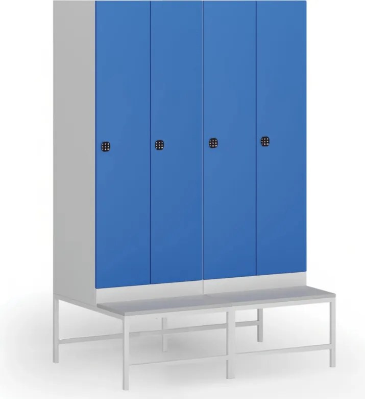 Szafka ubraniowa S1 z ławką, 2-drzwiowa, 1875 x 600 x 500/800 mm, zamek kodowy, drzwi ciemnoszare