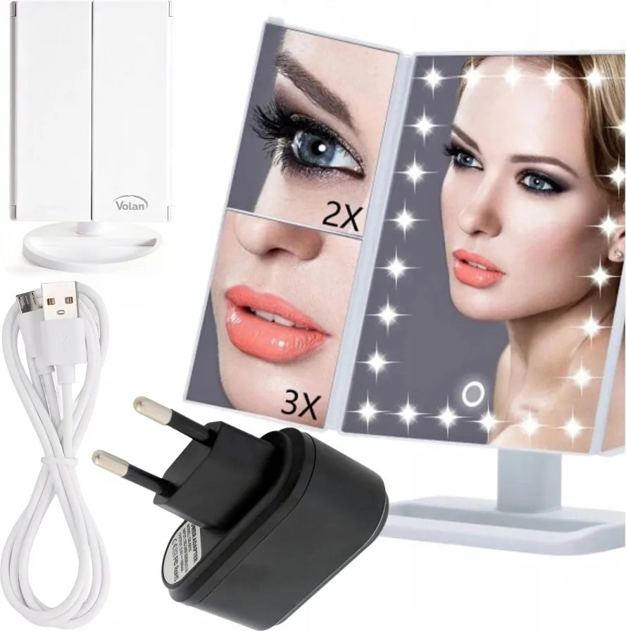 Lusterko Do MAKIJAŻU Kosmetyczne Rozkładane Powiększane ŚWIATŁA LED | VOLAN