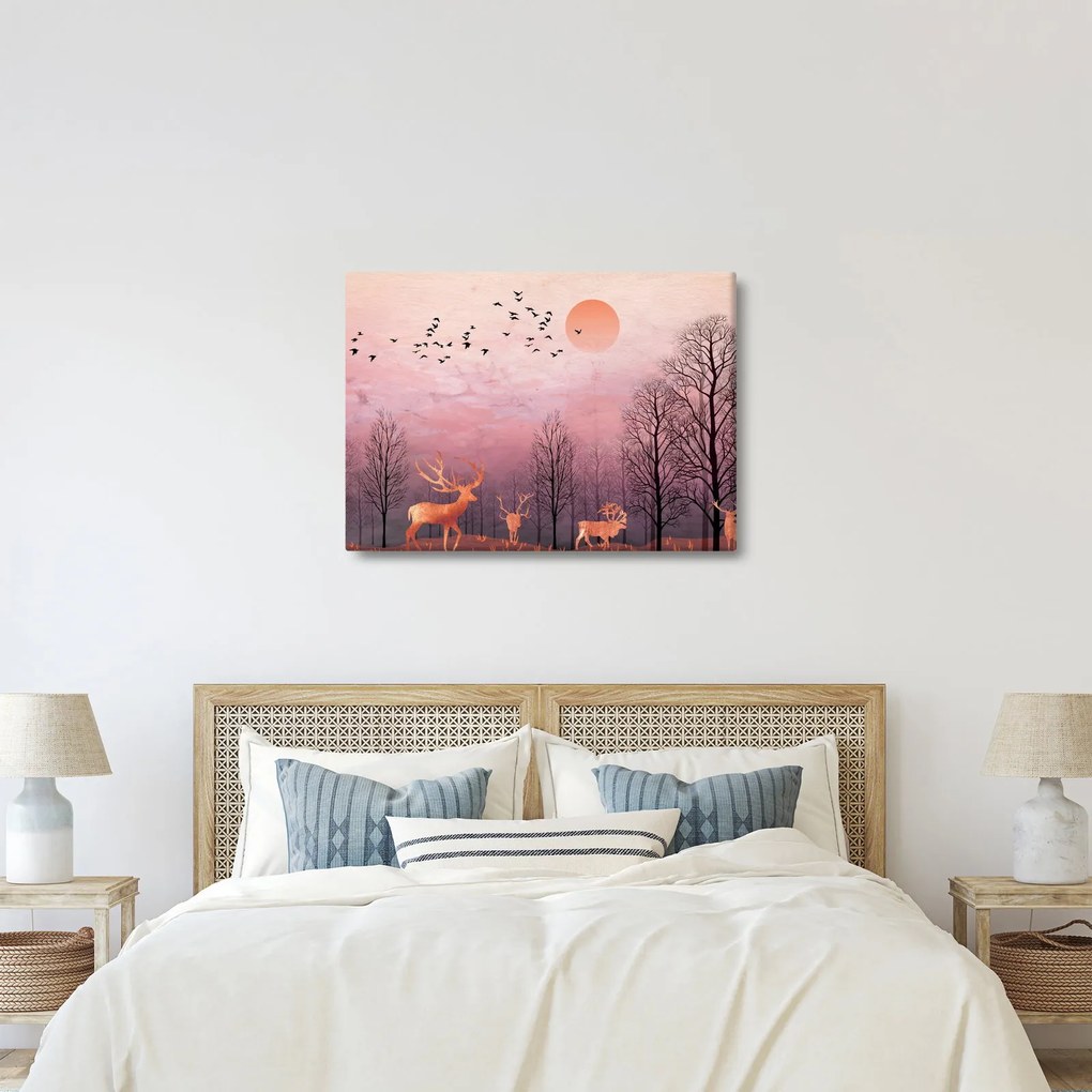 Zdjęcie - Jeleń w blasku zachodzącego słońca (70x50 cm)