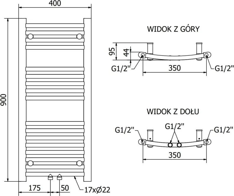 Mexen Ares grzejnik łazienkowy 900 x 400 mm, 312 W, czarny - W102-0900-400-00-70