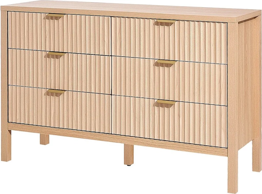 Komoda z 6 Szufladami SucceBuy, Drewno, System Wysuwany/Przeciwprzechyleniowy, Styl Nowoczesny, Organizer, Salon/Korytarz/Sypialnia/Przedpokój, Jasne Drewno