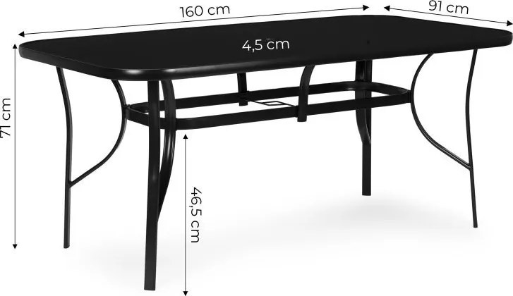 Stół ogrodowy Torello 094, 160x90 cm - czarny, z otworem na parasol