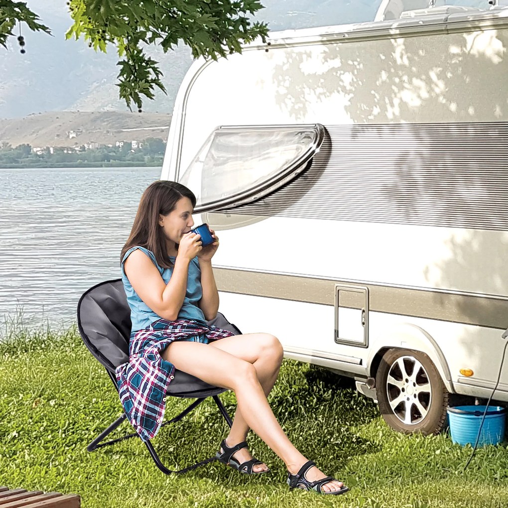 Outsunny Krzesło Składane Kempingowe Ogrodowe Metal Tkanina Oxford Szare 80x80x75cm | Aosom PL