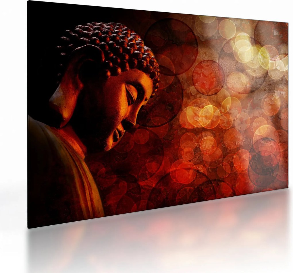 Obraz na szkle - Budda w odcieniach czerwieni (70x50 cm)
