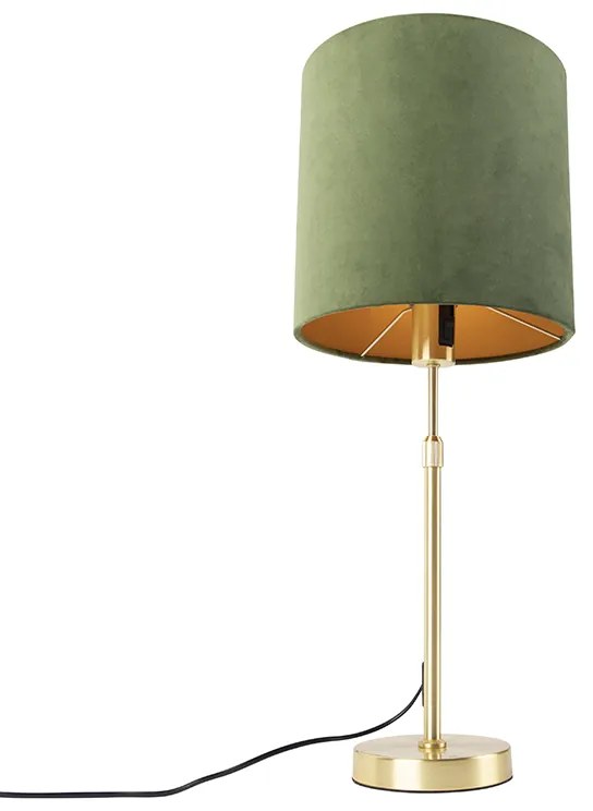 Lampa stołowa złoto/mosiądz z abażurem z weluru zielonym 25 cm - ParteWiejski/ Rustykalny / Vintage Oswietlenie wewnetrzne