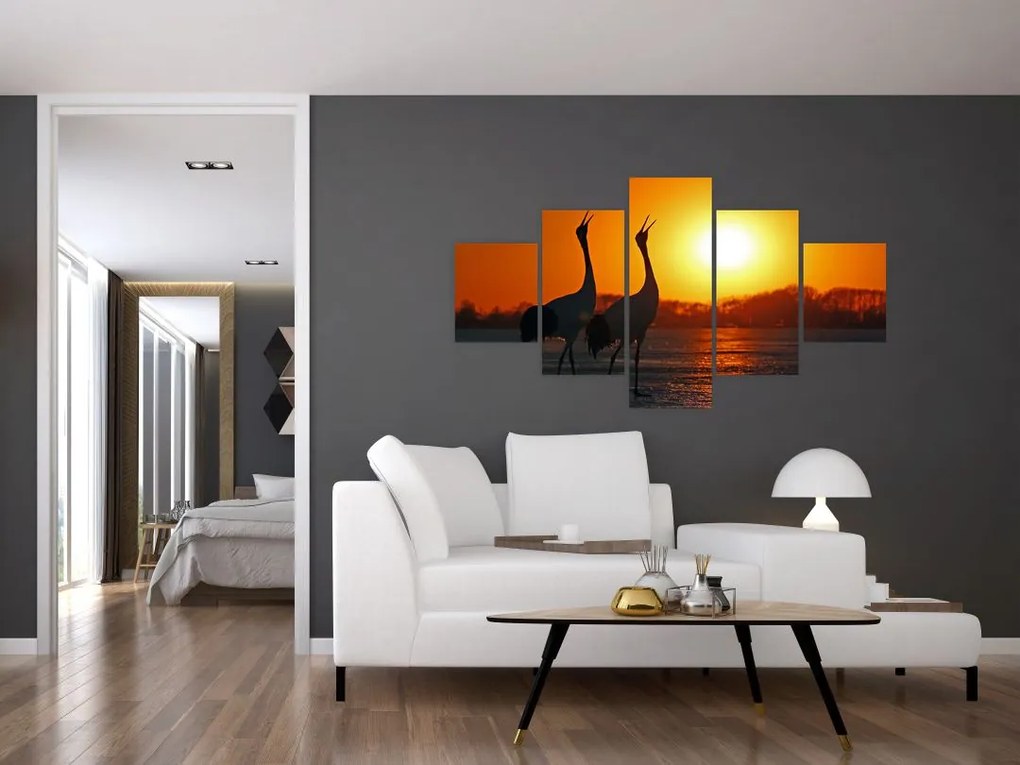 Obraz ptaków o zachodzie słońca (125x70 cm)