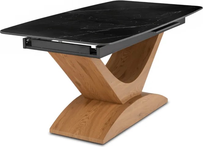 Stół Rozkładany Prostokątny ALICANTE 160-200 cm Ceramiczny Czarny/Dąb do Jadalni Nowoczesny