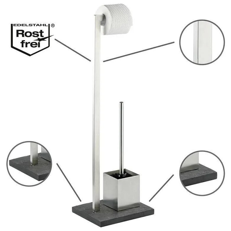 Stojak na papier toaletowy i szczotkę do WC, SLATE ROCK - 2 w 1, WENKO