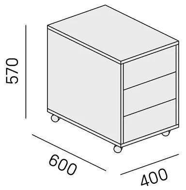 Kontenerek biurowy na kółkach LAYERS, 3 szuflady, 400 x 600 x 575 mm, dąb naturalny / dąb bielony