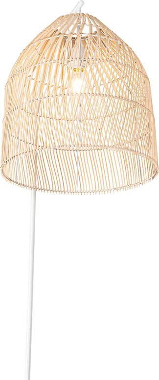 Lampa podłogowa rustykalna biała z rattanu - Sam