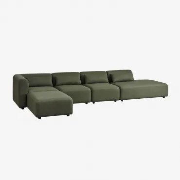 Modułowa Sofa Narożna 4-częściowa Z Prawym Szezlongiem I Pufem Fogler Tkanina Baranek Boucle Szałwiowa Zieleń - Sklum