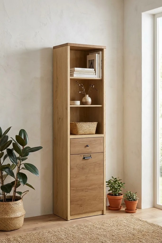 Regał otwarty z szufladą dąb cremona + dąb lefkas N7-D09