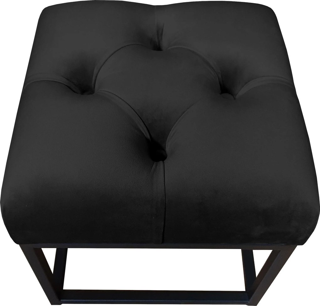Pufa CHESTERFIELD tkanina Welur loft ławka podnóżek metal : Kolor Stelaża - Czarny , Kolor tkaniny - VELVET - MG19, Typ tkaniny - Velvet