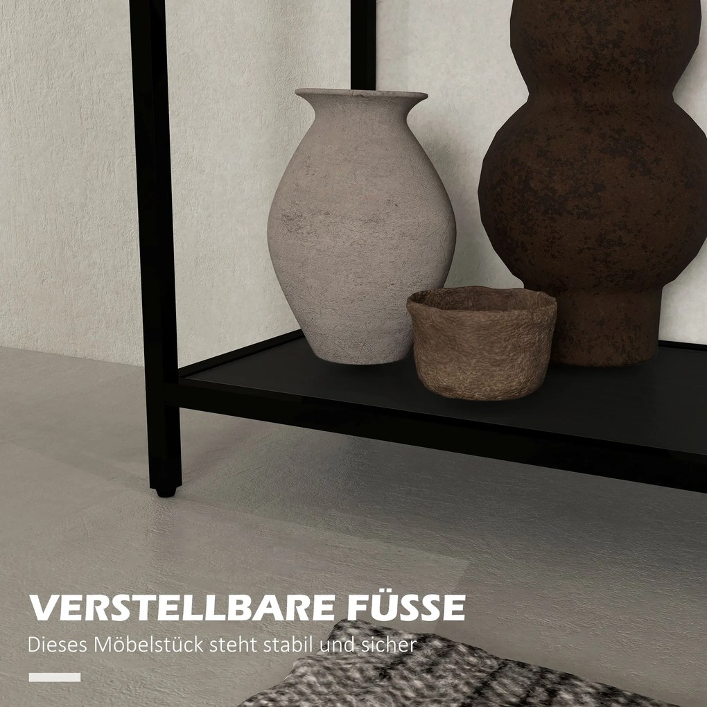 HOMCOM Stolik konsolowy z półkami na korytarz Elegancki blat ze szkła i półka na buty Praktyczny i stylowy mebel | Aosom PL