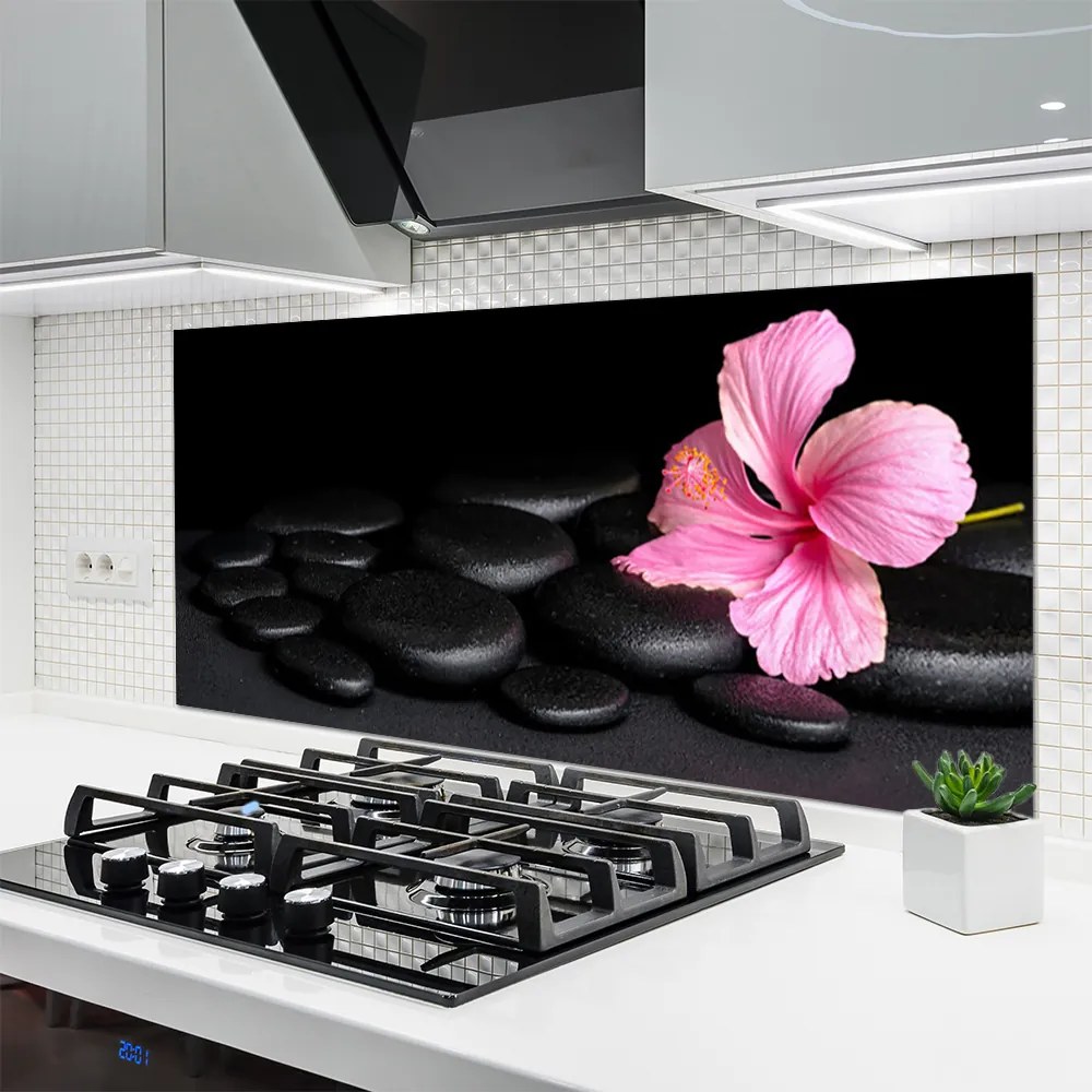 Szkło Ozdobne do Kuchni Kontrast: Czarne Kamienie I Kwiat