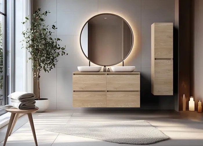 3 elementowy zestaw wiszących mebli łazienkowych jasny dąb M7-M16