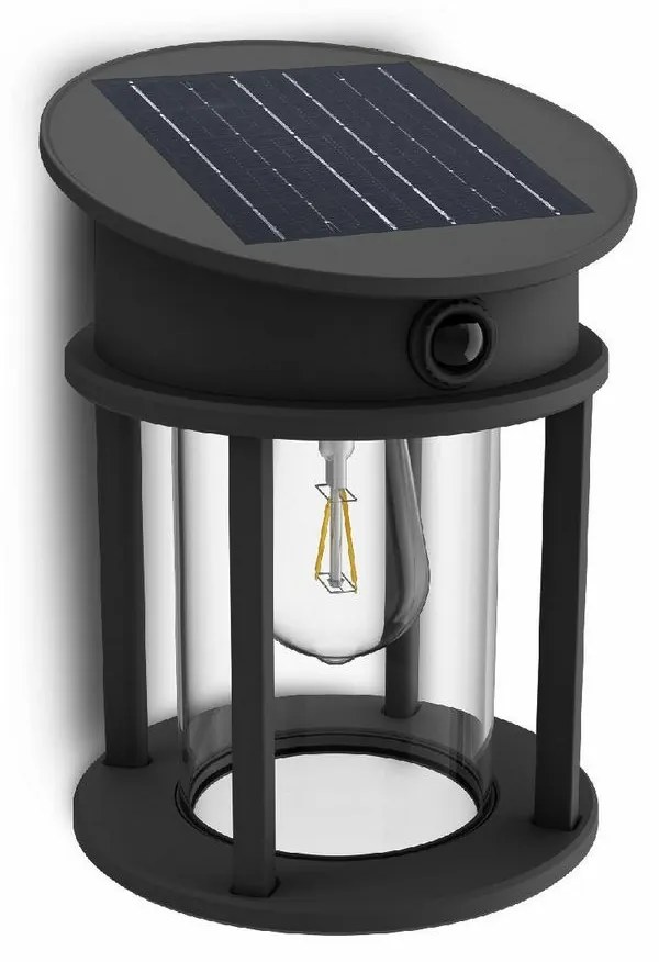 Okrągła oprawa Philips Geri UltraEfficient solarLED z czujnikiem, antracytowa, 3,2 W, 4000 K
