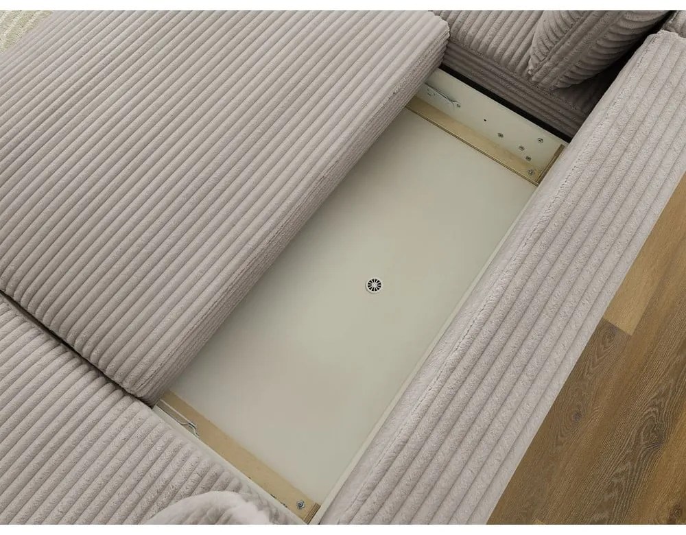 Jasnoszary/beżowy sztruksowy rozkładany/ze schowkiem narożnik (lewostronny/w kształcie litery U) Lucien – Bobochic Paris