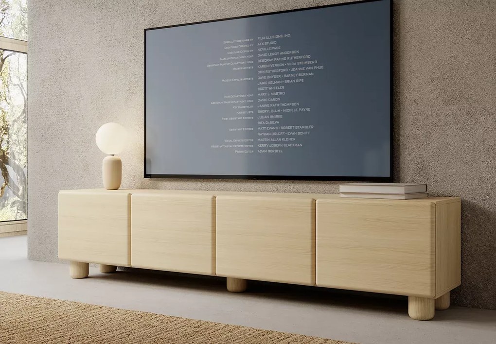 Szafka RTV Zissa 4D – nowoczesna szafka pod telewizor, dąb Vicenza, push-to-open