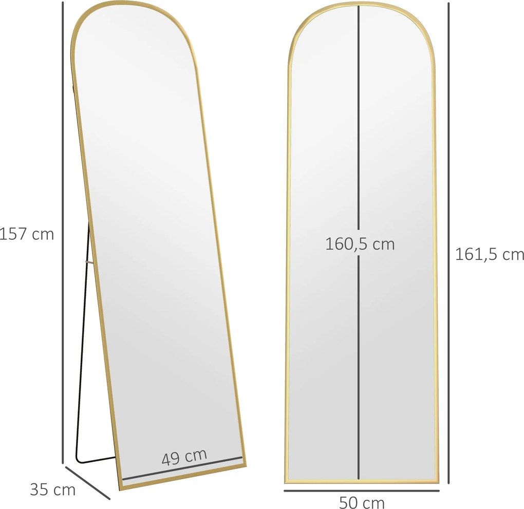 HOMCOM Lustro stojące, lustro całopostaciowe, duże lustro, nowoczesny design, 50 cm x 1,5 cm x 161,5 cm, Złote | Aosom PL